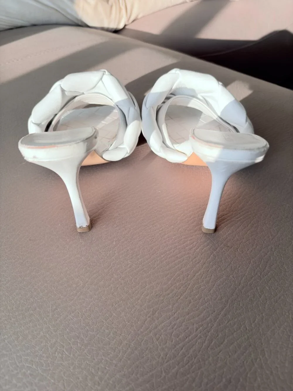 Bottega Veneta White Intrecciato Lido Heeled Sandals